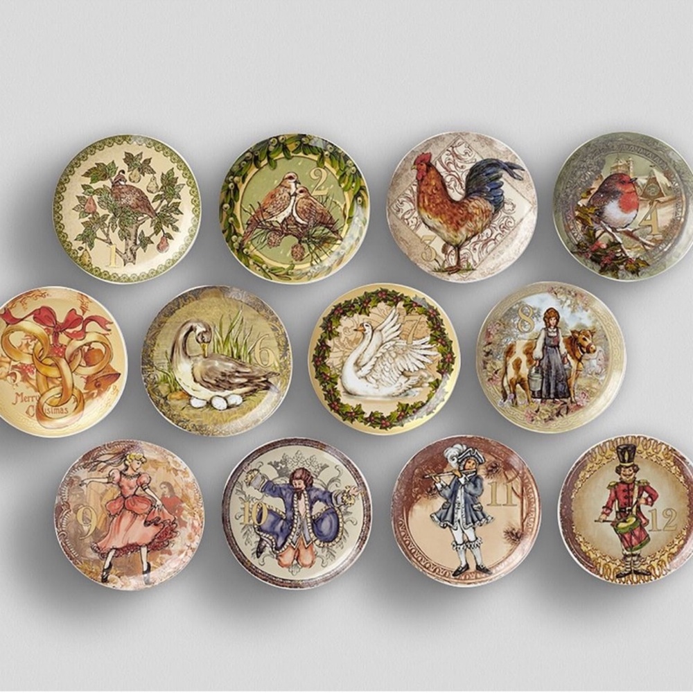 Pottery Barn Twelve Days Of Christmas Boxed Salad Plates, Mixed Set Of 12